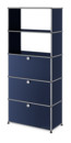 Étagère USM Haller avec portes abattantes et tiroirs, Bleu acier RAL 5011