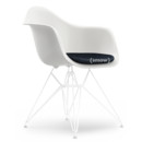 Eames Plastic Armchair DAR, Blanc, Avec coussin d'assise, Bleu foncé / ivoire, Version standard - 43 cm, Revêtement blanc