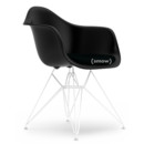 Eames Plastic Armchair DAR, Noir profond  , Avec coussin d'assise, Pétrole / marron marais, Version standard - 43 cm, Revêtement blanc