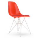 Eames Plastic Side Chair DSR, Rouge (rouge coquelicot), Avec coussin d'assise, Corail / rouge coquelicot, Version standard - 43 cm, Revêtement blanc