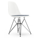 Eames Plastic Side Chair DSR, Blanc, Avec coussin d'assise, Bleu foncé / ivoire, Version standard - 43 cm, Revêtement basic dark