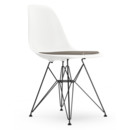 Eames Plastic Side Chair DSR, Blanc, Avec coussin d'assise, Gris chaud / marron marais, Version standard - 43 cm, Revêtement basic dark