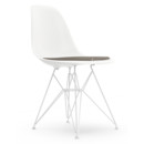 Eames Plastic Side Chair DSR, Blanc, Avec coussin d'assise, Gris chaud / marron marais, Version standard - 43 cm, Revêtement blanc