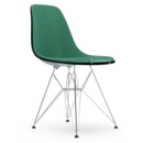 Eames Plastic Side Chair DSR, Gris bleuté, Rembourrage intégral, Menthe / forêt, Version standard - 43 cm, Chromé