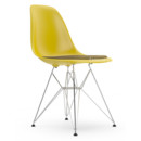 Eames Plastic Side Chair DSR, Moutarde, Avec coussin d'assise, Moutarde / gris foncé, Version standard - 43 cm, Chromé