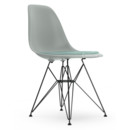 Eames Plastic Side Chair DSR, Gris Clair, Avec coussin d'assise, Bleu glacier / ivoire, Version standard - 43 cm, Revêtement basic dark