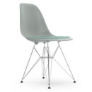 Eames Plastic Side Chair DSR, Gris Clair, Avec coussin d'assise, Bleu glacier / ivoire, Version standard - 43 cm, Chromé