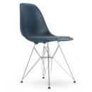 Eames Plastic Side Chair DSR, Bleu océan, Avec coussin d'assise, Bleu glacier / marron marais, Version standard - 43 cm, Chromé
