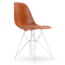 Eames Plastic Side Chair DSR, Orange rouille, Avec coussin d'assise, Cognac / ivoire, Version standard - 43 cm, Revêtement blanc