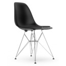 Eames Plastic Side Chair DSR, Noir profond  , Avec coussin d'assise, Gris foncé, Version standard - 43 cm, Chromé