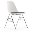 Eames Plastic Side Chair DSS, Blanc, Avec coussin d'assise, Bleu foncé / ivoire, Sans liaison de rangée (DSS-N)