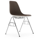 Eames Plastic Side Chair DSS, Blanc, Rembourrage intégral, Gris chaud / marron marais, Sans liaison de rangée (DSS-N)