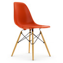 Eames Plastic Side Chair DSW, Rouge (rouge coquelicot), Sans rembourrage, Sans rembourrage, Version standard - 43 cm, Érable nuance de jaune