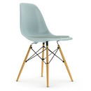 Eames Plastic Side Chair DSW, Gris bleuté, Avec coussin d'assise, Bleu glacier / ivoire, Version standard - 43 cm, Frêne tons miel