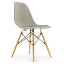 Eames Plastic Side Chair DSW, Galet, Avec coussin d'assise, Gris chaud / ivoire, Version standard - 43 cm, Frêne tons miel