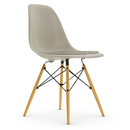 Eames Plastic Side Chair DSW, Galet, Avec coussin d'assise, Gris chaud / ivoire, Version standard - 43 cm, Érable nuance de jaune