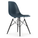 Eames Plastic Side Chair DSW, Bleu océan, Avec coussin d'assise, Bleu océan / gris foncé, Version standard - 43 cm, Érable noir