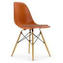 Eames Plastic Side Chair DSW, Orange rouille, Avec coussin d'assise, Cognac / ivoire, Version standard - 43 cm, Frêne tons miel