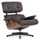 Lounge Chair, Noyer pigmenté noir, Cuir Premium F chocolat, 89 cm, Aluminium poli, côtés noirs