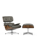 Lounge Chair & Ottoman - Beauty Versions, Noyer pigmenté noir, Leather Premium grís umbra, 84 cm - Hauteur originale de 1956, Aluminium poli