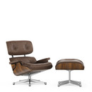 Lounge Chair & Ottoman - Beauty Versions, Noyer pigmenté noir, Cuir premium marron, 84 cm - Hauteur originale de 1956, Aluminium poli