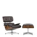 Lounge Chair & Ottoman, Noyer pigmenté noir, Cuir Premium F chocolat, 89 cm, Aluminium poli
