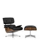 Lounge Chair & Ottoman, Noyer pigmenté noir, Cuir premium nero, 89 cm, Aluminium poli