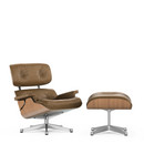 Lounge Chair & Ottoman - Beauty Versions, Noyer pigmenté blanc, Olive, 84 cm - Hauteur originale de 1956, Aluminium poli