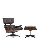 Lounge Chair & Ottoman, Palissandre Santos, Cuir premium chocolat, 89 cm, Aluminium poli, côtés noirs