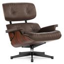 Lounge Chair, Palissandre Santos, Cuir Premium brun, 84 cm - Hauteur originale de 1956, Aluminium poli, côtés noirs