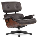 Lounge Chair, Palissandre Santos, Cuir premium chocolat, 84 cm - Hauteur originale de 1956, Aluminium poli, côtés noirs