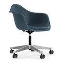 Eames Plastic Armchair PACC, Bleu océan, Avec coussin d'assise, Bleu océan / gris foncé